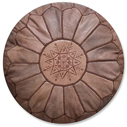 Poufs&Pillows Puffar & kuddar premium handgjord läderpuff - handgjord - levereras fylld - ottoman, fotpall, golvkudde (brun)
