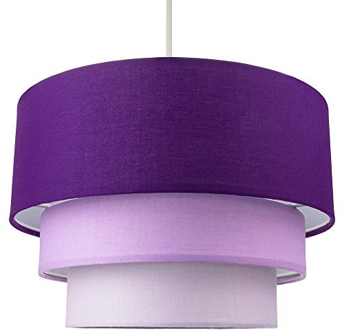 Contemporary Round Triple Tier Purple/Lilac Cotton Fabric Designer Pendant Lighting Shade | 60w Maximum | Modern Style | 30cm Diameter by Happy Homewares