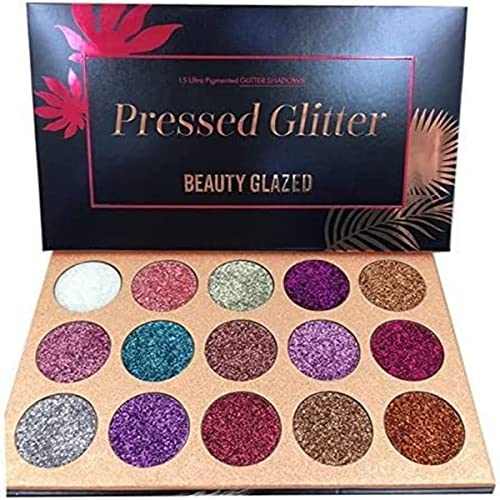 Beauty Glazed Palette de fards à paupières Palette de maquillage pressée pailletée scintillante Pigment longue durée Diamant Shine Poudre libre Ombre cosmétique (15 couleurs)