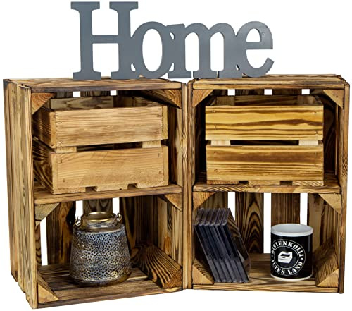 Kistenkolli Altes Land geflammte Holzkiste Bella 40 x 30 x 25cm Holzkiste Möbel-Kiste | Wein-Kiste | Obst-Kiste | Apfel-Kiste | Deko-Kiste aus Holz (2er Set Bellotta)