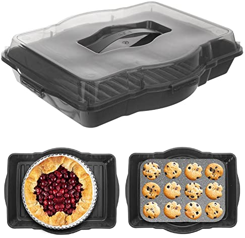 Contenitore da cucina per il trasporto degli alimenti con coperchio, maniglia per torte, 45 x 35 x 9,5 cm