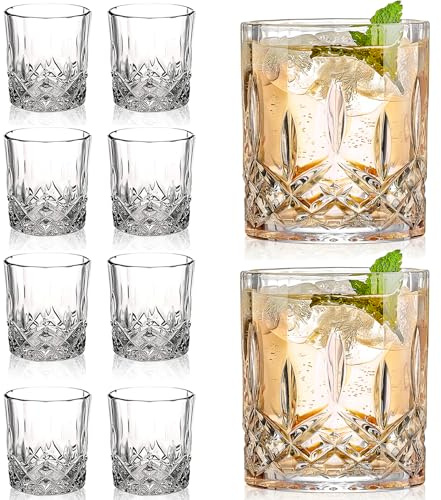 Gencywe Crystal Whiskey Glasses Set of 8(Buy 6, get 2 Free), 11 OZ Old Fashioned Whiskey Glasses, Bourbon Cocktail Rocks Glasses, Clear Bar Glasses for Drinking Scotch Vodka Tequila Rum Gift for Men