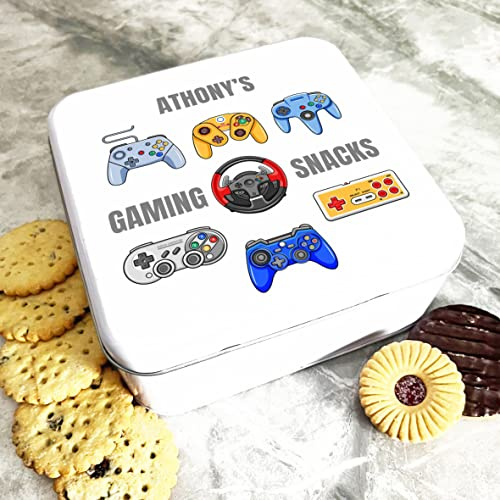 Fingerprint Designs Square Colourful Gaming Snacks Controllers Personalised Treat Tin