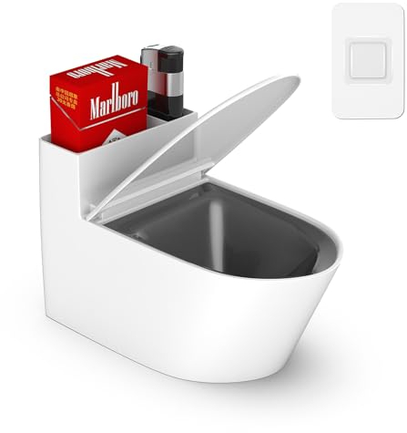 Juspota Aschenbecher, WC-Form Windaschenbecher mit Deckel, Tischaschenbecher, Wandaschenbecher für Büro, Indoor, WC, Weiß