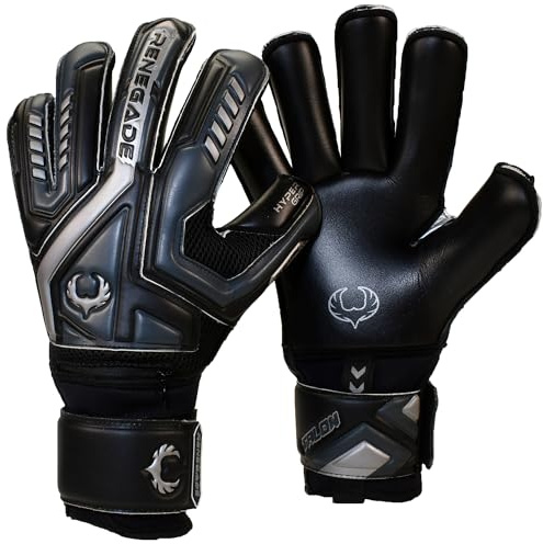 Renegade GK Talon Blackhawk Goalie Gloves with Pro-Tek Finger Protection | 4mm Hyper Grip & Duratek | Black Soccer Goalkeeper Gloves (Size 11, Adult, Roll Cut, Level 2)