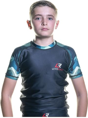 Leverage Kids BJJ MMA Rash Guard - Jiujitsu, NoGi, Swimming Shirt, Diving Top, Rashvest, Boys Gift