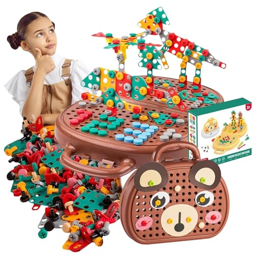 VEQENIFY Boîte à Outils de Jeu Magique Montessori, 205Pcs Jouets Montessori Educatif Bricolage Puzzle mosaïque, Jeu d'Boite a Outils pour Fille Garçon à partir de 3 Ans