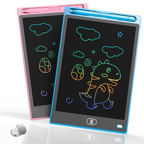 TECET® 2 Pcs Pizarra Magnética Infantil 12 Pulgadas + Guía de 100 Dibujos para pintar | Pizarra Mágica Infantil para Niños | Tablet Led Digital de Dibujo, Azul y Rosa.