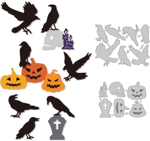 DELORIGIN Halloween Stanzformen Mit Krähen Kürbis Metall Stanzformen Kartenherstellung Stanzschablonen Neuheiten 2025 Prägeschablonen Stanzschablonen Rahmen Zum Prägen Scrapbooking Halloween Festival