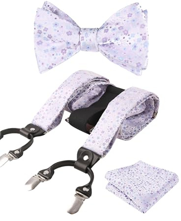 Alizeal Nœud papillon à nouer soi-même pour homme avec motif floral et 6 clips réglables en forme de Y