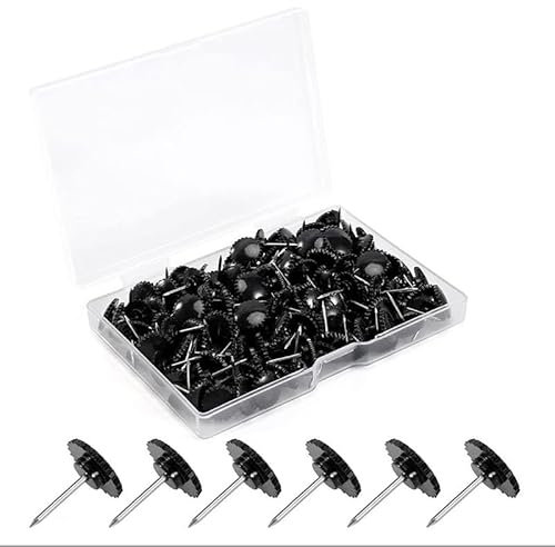 100 Stück Schwarze Reißzwecken, Schwarz Pinnadeln, Reißzwecken für Wand, Zahnradförmige Reißnägel Kunststoff für Wandbehänge, Stahlspitze, Korkplatte, Reißzwecken für Karten, Poster, Fotos, Pinnwand