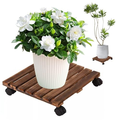 Agashi Carro de Madera para Plantas con Ruedas, Carro Rodante para Flores, Carro para Plantas de Jardín, Bandeja para Plantas con Ruedas, Carro para Plantas de Interior/Exterior/30 * 60Cm