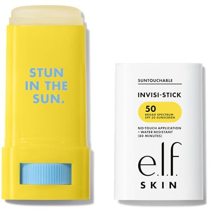 e.l.f. Suntouchable Invisi-Stick SPF 50, Sunscreen Stick for Face, Water Resistant, No White Cast, Non-Greasy Feel, Infused with Bisabolol & Sunflower Seed Oil, Vegan & Cruelty-Free