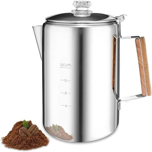 Edelstahl-Perkolator-Kaffeemaschine, 12 Tassen, für Camping, Outdoor, langlebige Kaffeekanne zum Brauen im Freien