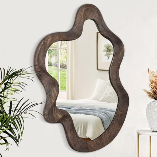 Asymmetrisk spegel för väggdekor stor söt och snygg unik trä inramad väggspegel sminkbord konstnärlig molnspegel dekorativ för vardagsrum sovrum badrum entré