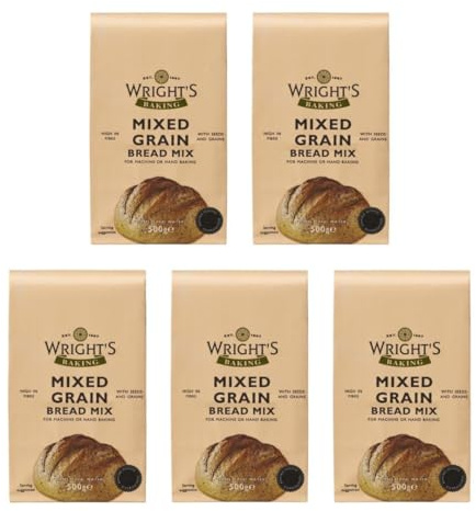 Mixed Grain Bread Mix 5X500g - Wrights Mixed Grain is a complete bread mix with nine different grains and seeds that gives it its distinctive taste - For Machine or Hand Baking