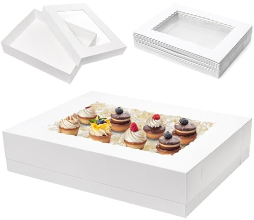 Mefleet 16pcs 19x14x4 Half Sheet Cake Boxes with Window Rectangle 1/2 Sheet Bakery Boxes for Pastry Baking Cake, Cupcakes, Donuts, Cookies, Pie Treat Packaging White Large