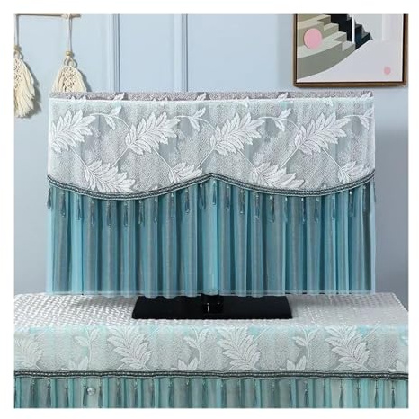 CQJJXKYC Outdoor TV Cover TV Covers Outdoor Dust Proof and Breathable TV Dust Cover Lace Power on Without Removing TV Cover Hanging Curved Tabletop Lace Covers(Color01,140x85cm)
