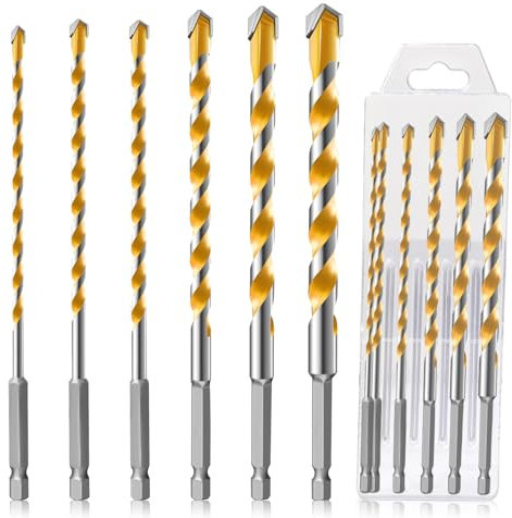 CYLBAQ Carbide Tips Drill Bit Set Hex Shank, 6PCS 160mm Length Carbide Tipped Hammer Drill Multi Construction Drill Driver Bits for Metal, Block, Brick, Soft Tile, Wood, Plastic(4.5.6.8.10.12mm)