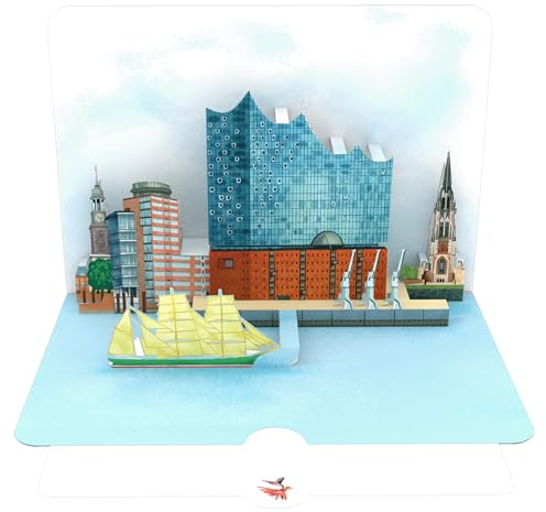 Edition Colibri Pop Up Karte Elbphilharmonie, Geburtstags- und Glückwunschkarte mit Umschlag, Gutschein für Städtereise,Hotel-perfekte Geschenkidee und Souvenir aus Hamburg, Elfi, Sehenswürdigkeit