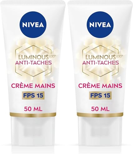 NIVEA Luminous 630 Crème Mains (1 x 50 ml), Crème anti taches pigmentaires pour les mains, Soin des mains anti-âge hydratant SPF 15 (Lot de 2)