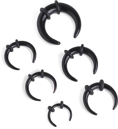 Custom Plugs 6 x hypoallergenes schwarzes Glas Septum-Dehnungsset, Septum-Pincher-Kits, 1,6 mm bis 5 mm, 1.6mm - 5mm, Glas, Kein Edelstein