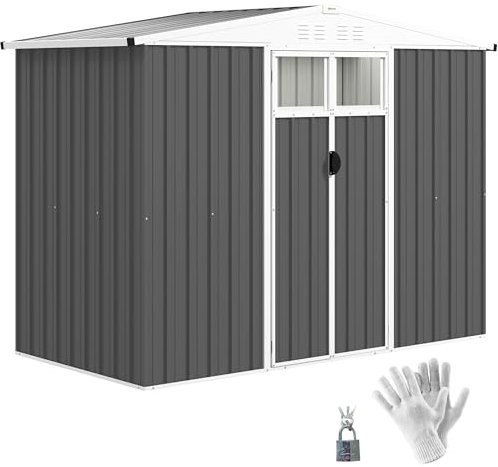 Outsunny Abri de Jardin en métal 2,7 m² cabane de Jardin 246 x 117 x 180 cm cabanon Rangement Outils avec fenêtre, 4 évents et Porte verrouillable, cabanon Jardin extérieur en Acier galvanisé, Gris