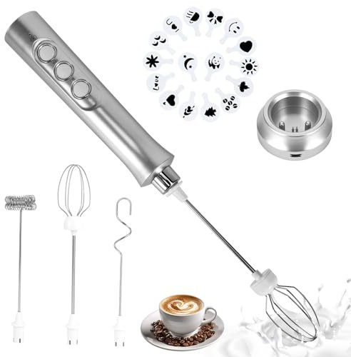 SUNJULY Elektrische Milchaufschäumer, Handheld Milchschäumer Stab, 3-Gang USB Wiederaufladbarer Aufschäumer Stab, Elektrischer Schneebesen ür Kaffee/Latte/Cappuccino//Matcha/Eier Schlagen