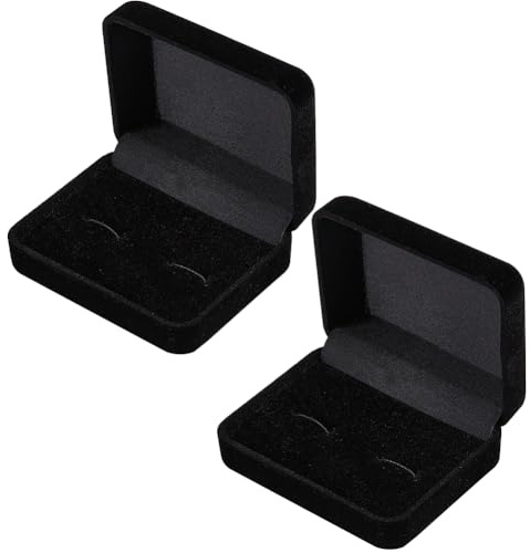 Beebeecraft 2 pz Scatole per Gemelli Floccate Nere Rettangolari 6x8x3cm Scatola Portaoggetti per Gemelli per Esporre Gioielli Orecchini Fermacravatte Custodia per Imballaggio Organizer per Regali