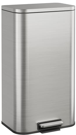 WLIVE Kitchen Bin 30L, Stainless Steel Pendal Bin with Soft Close Lid, Foot Pedal and Removable Inner Bucket, Rubbish Bin for Kitchen, Living Room, Office (Silver, 30L)