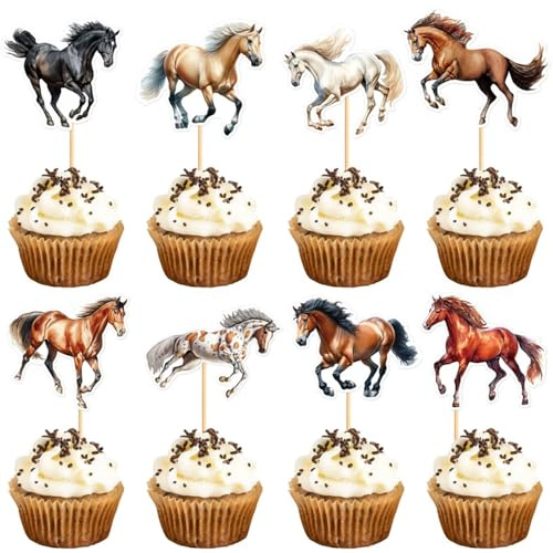 Horse Cupcake Toppers, Horse Racing Cake Toppers for Equestrian Themed Birthday, Baby Shower, Wedding Party Decorations