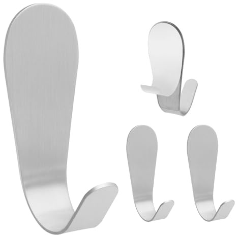 Lumi Zenva 4 Ganci Adesivi per Asciugamani in Acciaio Inox Senza Foratura Montaggio Rapido per Parete Bagno Cucina