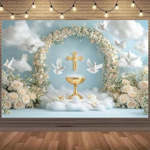 Fond élégant Calice doré Colombes et Arches Florales Décorations de Mariage et de fête