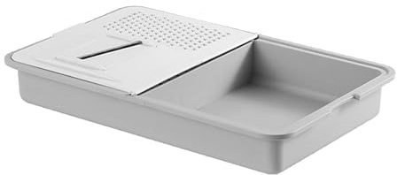 Functional Grater & Drainer Cutting Board Upgrade 6 in 1 with Container Lid and Draining Removable Chopping Built for Kitchen House Must (White, 34.9x21.9cm)