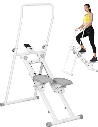 SPORTNOW Stair Stepper Verticale, Stepper Fitness Casa Pieghevole e Compatto, Vertical Climber con Manubri Regolabile a 3 Livelli, Display LCD, Allenamento per Cardio Addominali Glutei Gambe Palestra