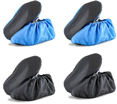 Rthynti Shoe Covers Reusable 4 Pairs, Waterproof Non-Slip Shoe Covers, Household Thickened Dustproof Overshoes Covers for Keeping Floor Carpet Clean and Tidy(Black, Royal blue)