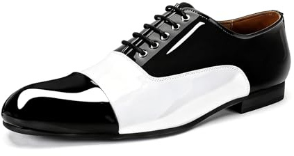 YFFUSHI Zapatos Oxford de Hombre en Charol Zapatos Elegantes con Contraste de Color para Traje de Boda Negocios, Negro, 43 EU