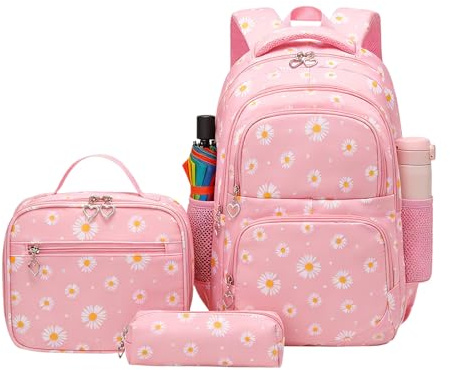 Skolväskor för elever skolryggsäck set för gymnasieskolor, ROSA, Siehe | Set med skolryggsäck och lunchväska för elever, tonåringar, flickor, ungdomar, resor, semester, utflykt och daglig
