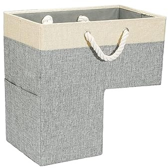 NonMiFyR Cesta para Escaleras con Asas, Cesta Plegable para Escaleras, Cesta para Escalones Domésticos, Cesta en Forma de L para Escaleras Alfombradas Y Escale, Gris, Individual