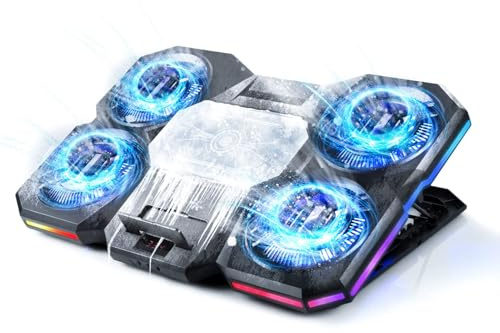 QUICARD Laptop Cooling Pad with Thermoelectric Cooler and 4 Fans, Powerful Laptop Cooler, Independent Control, Multi-Gear Adjustment, RGB, 14-21 Inch Laptop Stand (14/15.6/17/21)