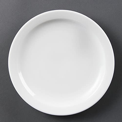 Olympia Narrow Rimmed Porcelain Plates 202mm, White, Pack of 12 | Fully vitrified for heat and shock resistance, with strengthened rolled edges and an edge chip warranty.