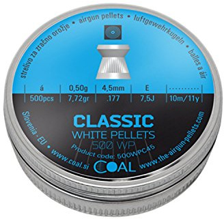 Coal Classic White Flachkopf-Diabolos 4,5 mm (.177) – 500 Luftgewehrkugeln aus Blei, geriffelter Schaft, für Scheibenschießen & Freizeitschießen bis 10 m