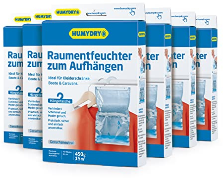HUMYDRY 6er Schrankentfeuchter-Set 450g für den Kleiderschrank | Lösung gegen Feuchtigkeit im Schrank | Verhindert die Entstehung von Schimmel und unangenehmen Gerüchen