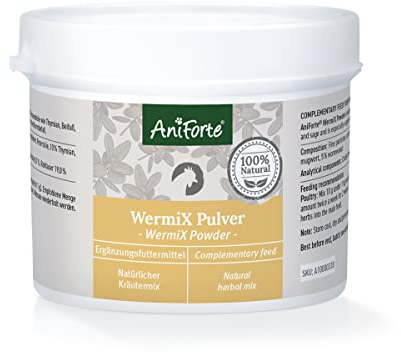 AniForte WermiX Pulver für Hühner, Gänse, Enten & Großvögel 50g – Natürliche Kräuter wie Wermut, Thymian & Salbei, seit 10 Jahren bewährte Alternative, Unterstützung durch Saponine, Bitterstoffe