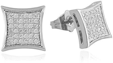 LuReen Mens Earring Silver Gold 11mm Square CZ Stud Earring for Men