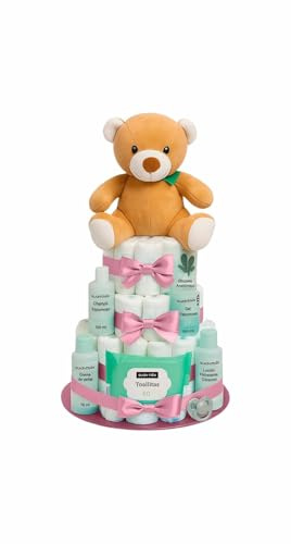 Tarta de pañales Suavinex rosa (Talla 2 (3-6 kg)) by MomentosGourmet Añade tu dedicatoria personalizada. Regalo para bebé muy práctico. Cesta Canastilla recién nacido. Diaper Cake