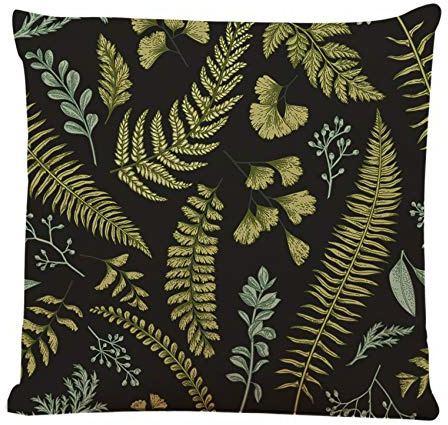 Ofocam Kissenbezug mit grünem Blumenmuster im Vintage-Stil, Blätter und Kräuter, Botanisches Buchsbaum, Samen, Eukalyptus, Farn, Maidenhaar, schwarz, dekorativer Kissenbezug, 45,7 x cm