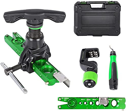 Bonvoisin Cartellatrice per Condizionamento 1/4-3/4 per L'espansione dei Tubi 6 Dimensioni Compatibili 45° Tipo Eccentrico per Tubi dell'Acqua/Gas/Refrigerazione/Freni (5 in 1 Kit)