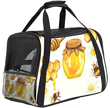 Bennigiry Cage de transport pour animal domestique - Approuvée par les compagnies aériennes - Avec côtés souples - Pour transport de siège de voiture et de chiots - Pot de miel avec nid d'abeille