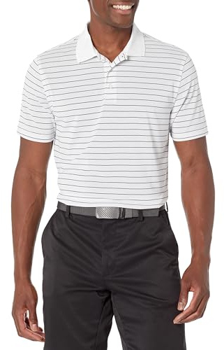 Amazon Essentials mäns slim-fit snabbtorkande golfpikétröja med låg passform, vit rand, Large
